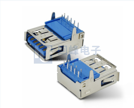 USB母座 AF3.0卷口 90°16.6后插直腳DIP 卷邊